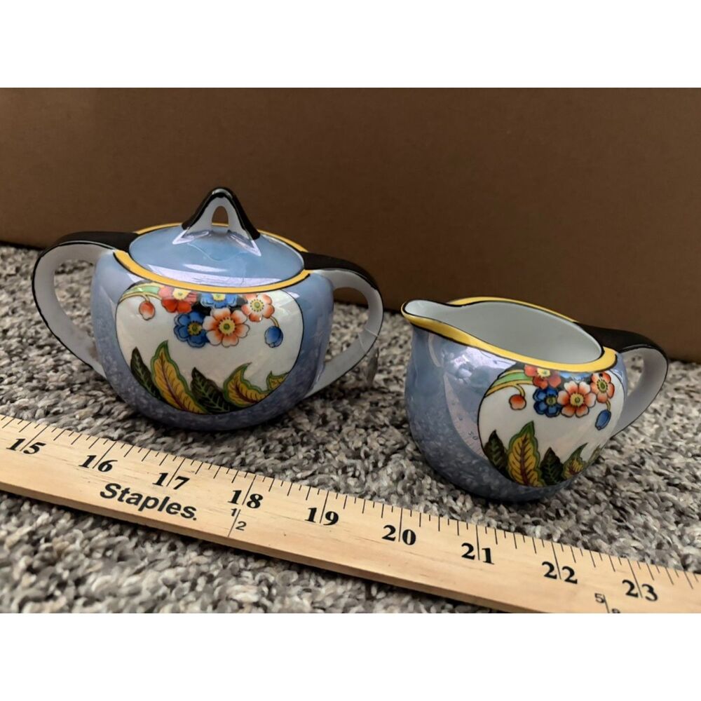 Vtg Noritake Lusterware hand painted sugar and creamer set